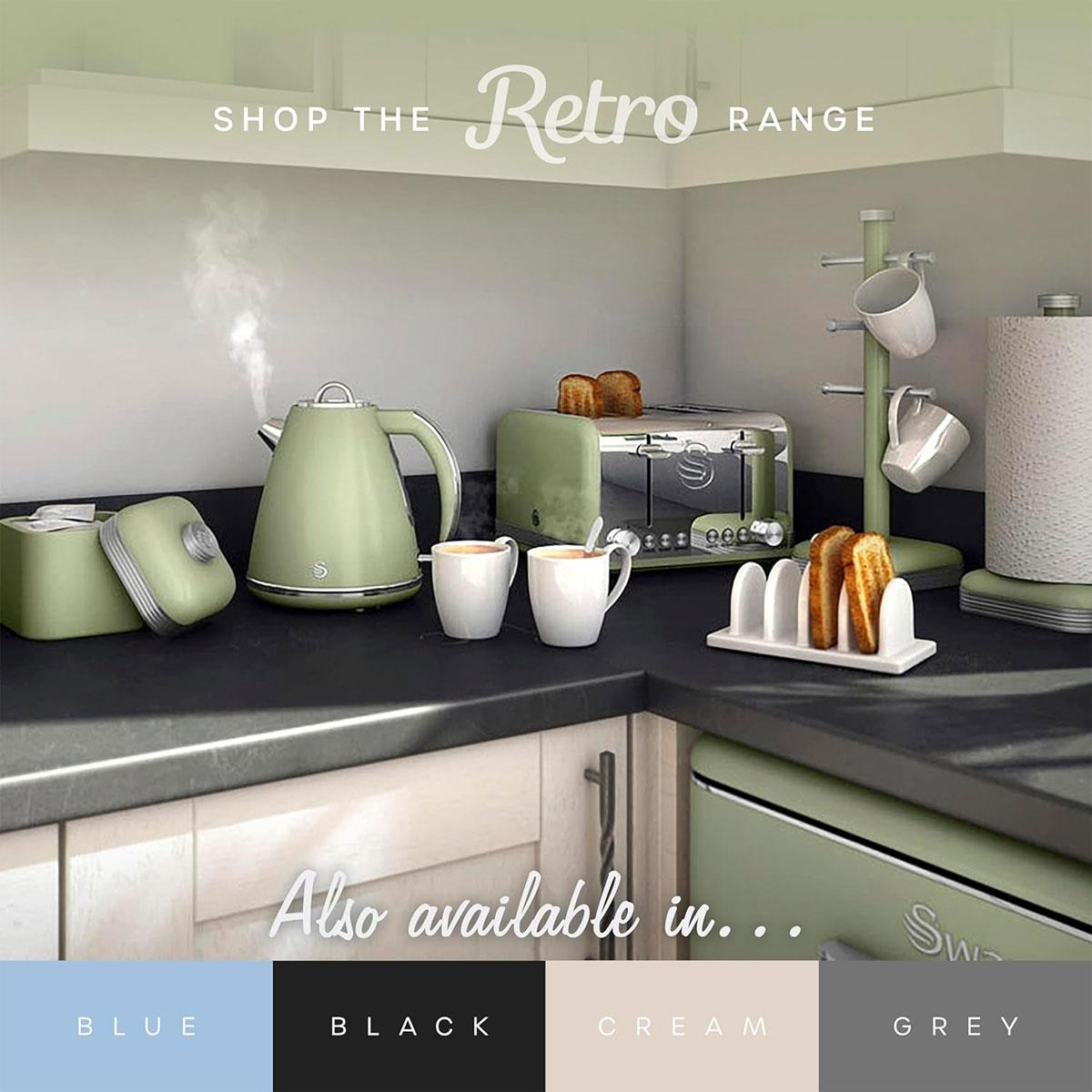 Swan Retro Under Counter Fridge Freezer 90L Green 77L Fridge 13L Freezer Glass Shelf Salad Drawer 3 Door Shelves - Image 6
