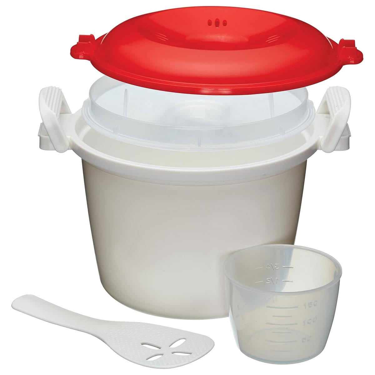KitchenCraft Microwave Rice Cooker and Steamer 1.5L BPA Free Plastic White Red Microwave Safe