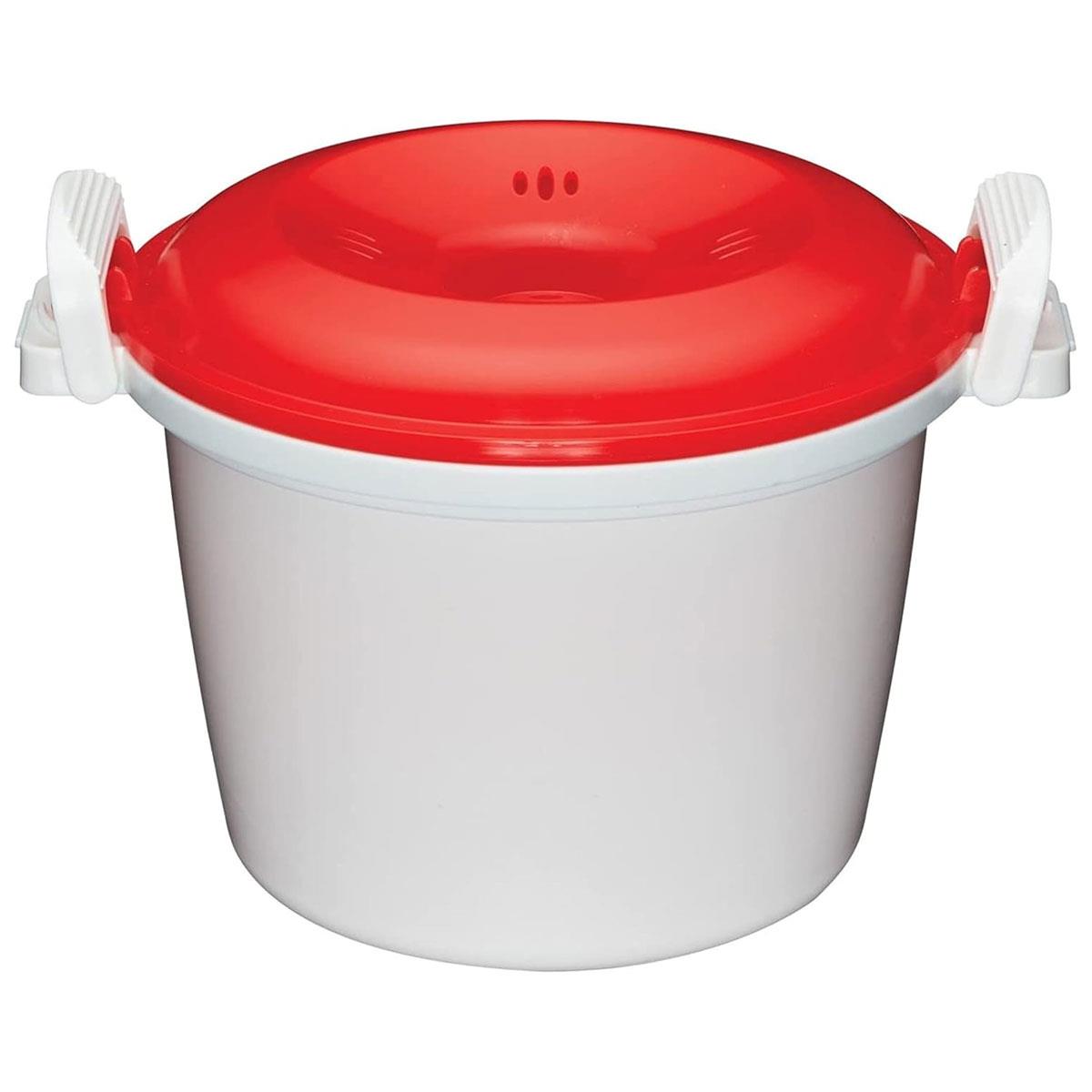 KitchenCraft Microwave Rice Cooker and Steamer 1.5L BPA Free Plastic White Red Microwave Safe - Image 3