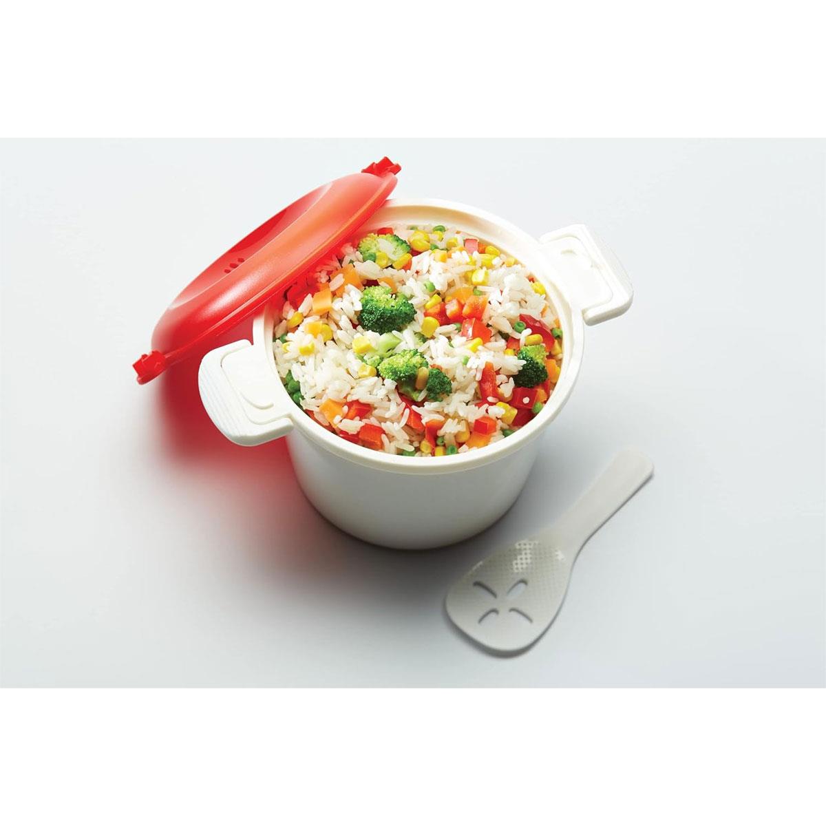 KitchenCraft Microwave Rice Cooker and Steamer 1.5L BPA Free Plastic White Red Microwave Safe - Image 4
