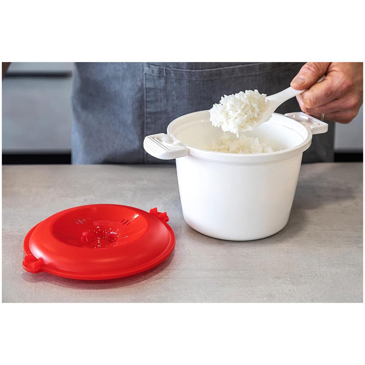 KitchenCraft Microwave Rice Cooker and Steamer 1.5L BPA Free Plastic White Red Microwave Safe - Image 5
