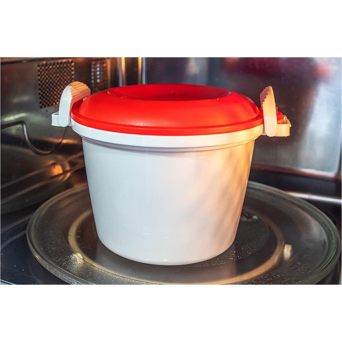 KitchenCraft Microwave Rice Cooker and Steamer 1.5L BPA Free Plastic White Red Microwave Safe - Image 6