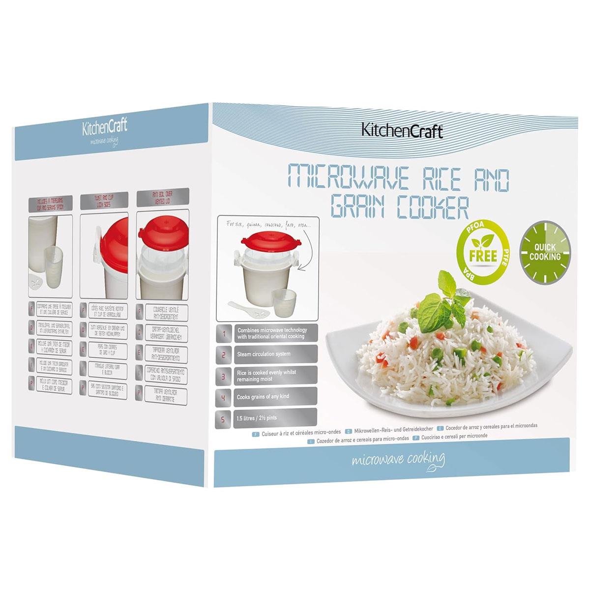 KitchenCraft Microwave Rice Cooker and Steamer 1.5L BPA Free Plastic White Red Microwave Safe - Image 7