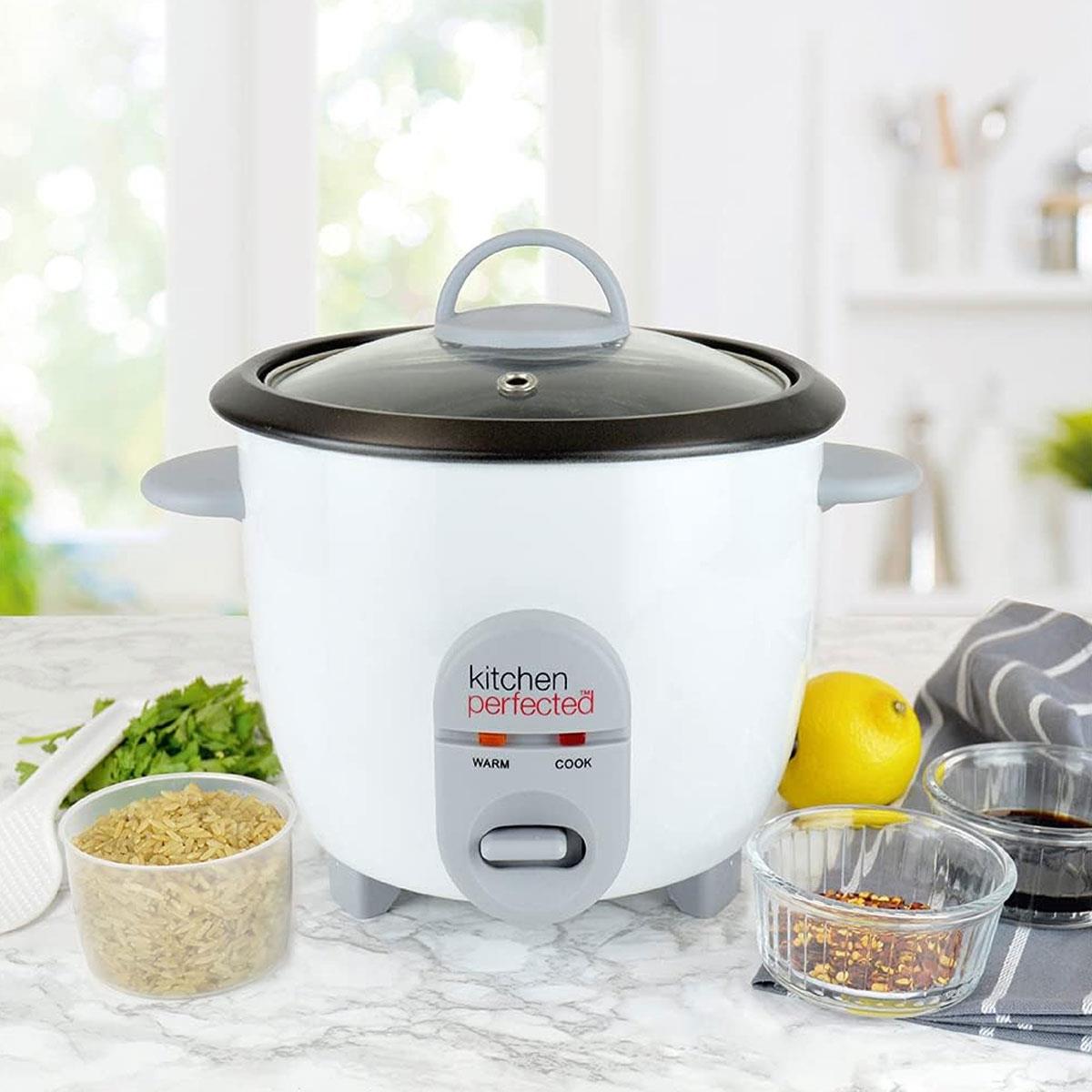 Lloytron Kitchen Perfected Rice Cooker 0.8L 350W Automatic Non Stick Bowl Glass Lid White - Image 2