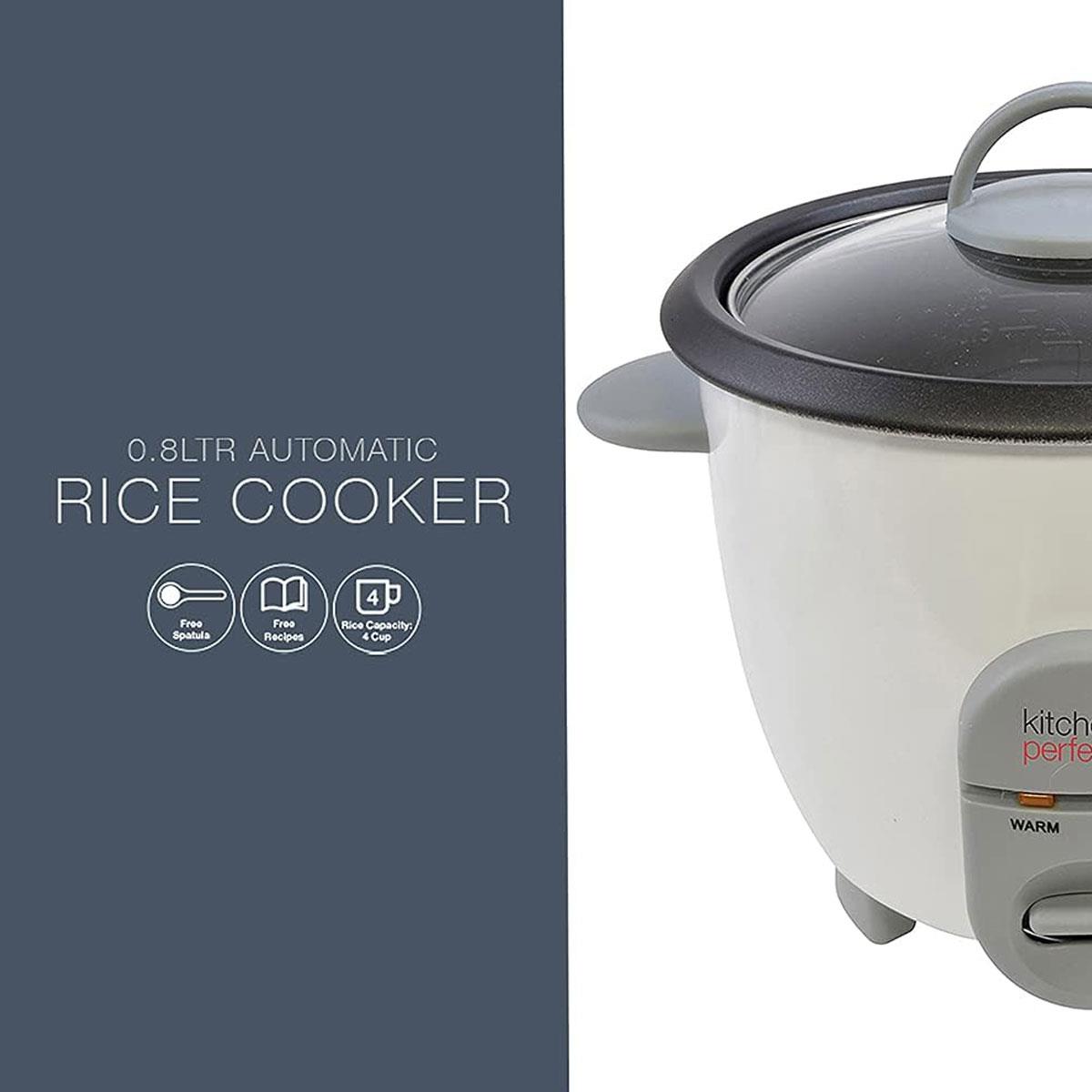 Lloytron Kitchen Perfected Rice Cooker 0.8L 350W Automatic Non Stick Bowl Glass Lid White - Image 3