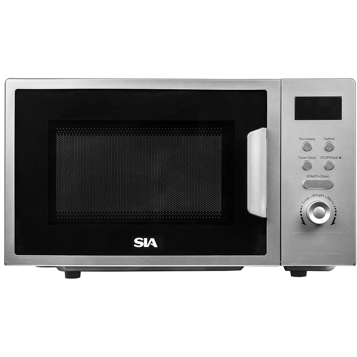 SIA 20L Freestanding Microwave Oven Digital Display 700W Stainless Steel Silver 8 Auto Functions 5 Power Levels