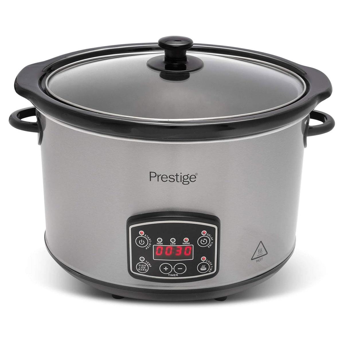 Prestige Digital Slow Cooker 5.6L Programmable Timer Ceramic Pot LCD Display Glass Lid Grey - Image 2