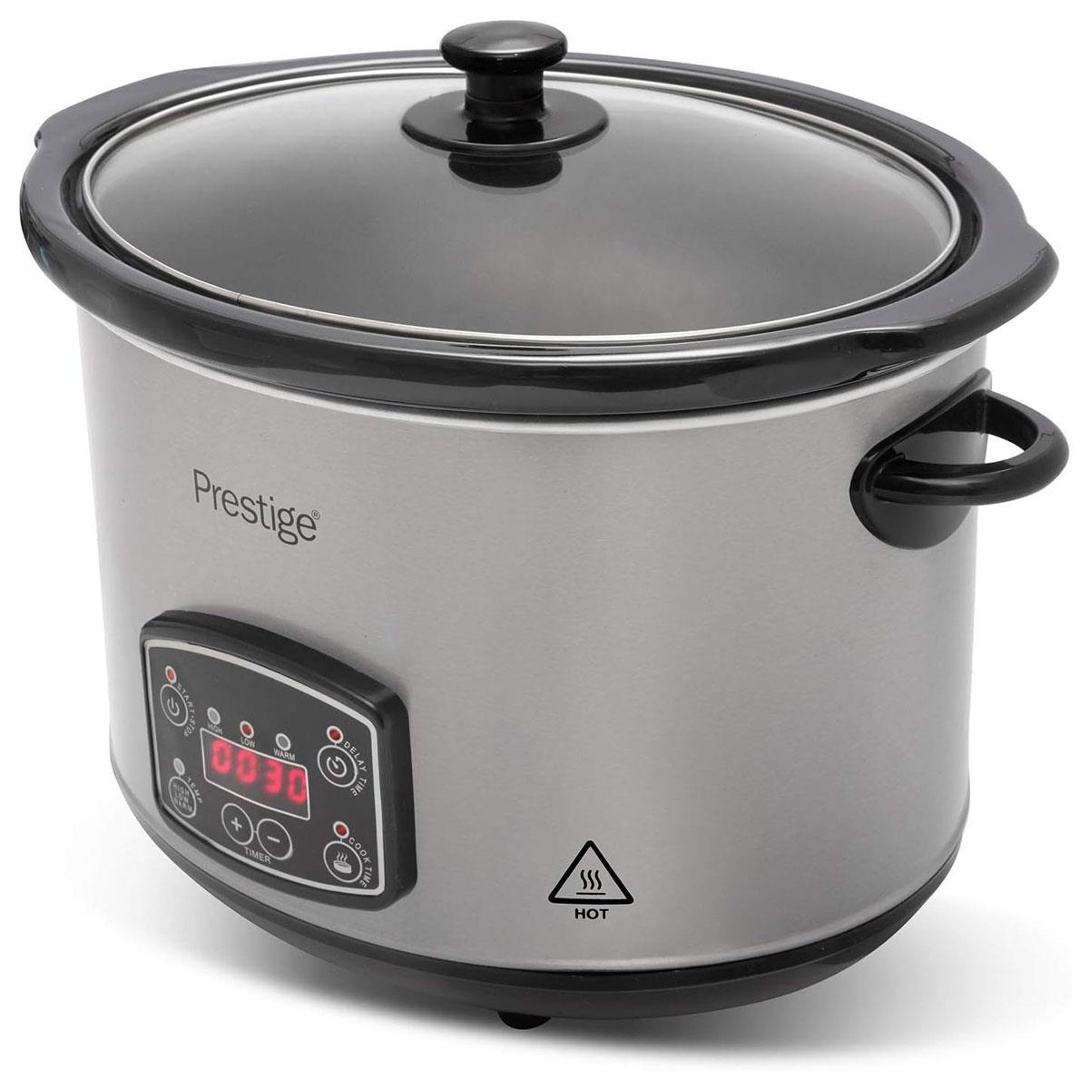 Prestige Digital Slow Cooker 5.6L Programmable Timer Ceramic Pot LCD Display Glass Lid Grey - Image 3