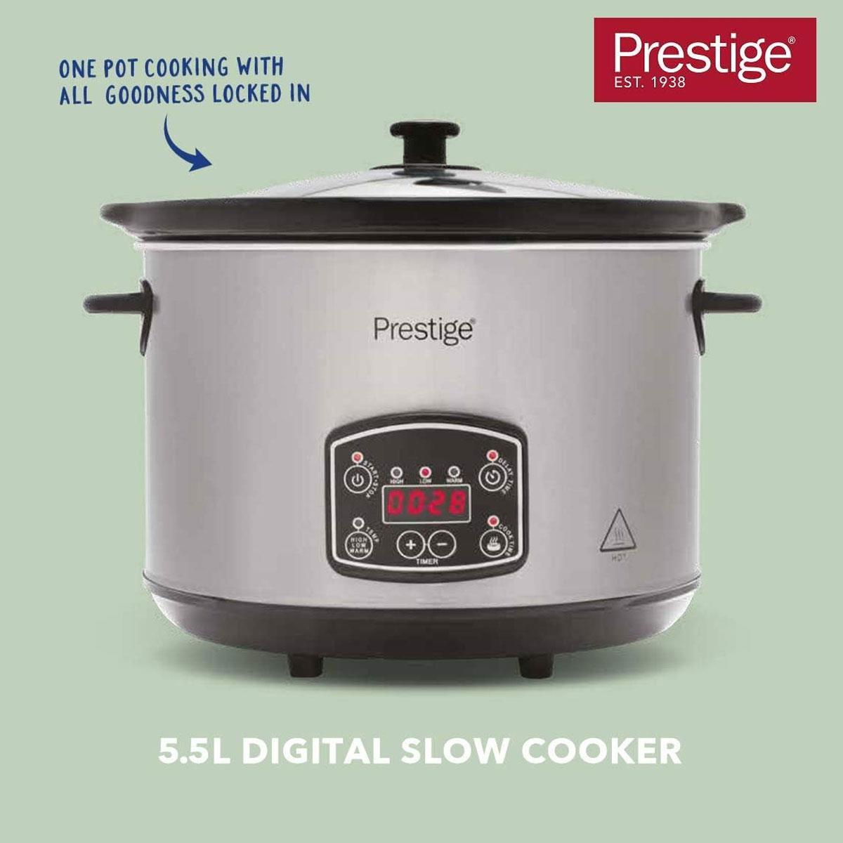 Prestige Digital Slow Cooker 5.6L Programmable Timer Ceramic Pot LCD Display Glass Lid Grey - Image 5