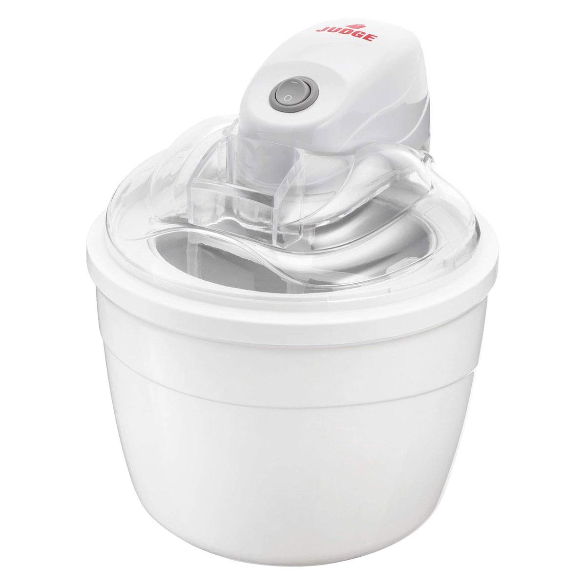 Judge Ice Cream Maker & Sorbet Machine 1.5L Automatic Frozen Dessert Maker with Stainless Steel Bowl and See-Through Lid White