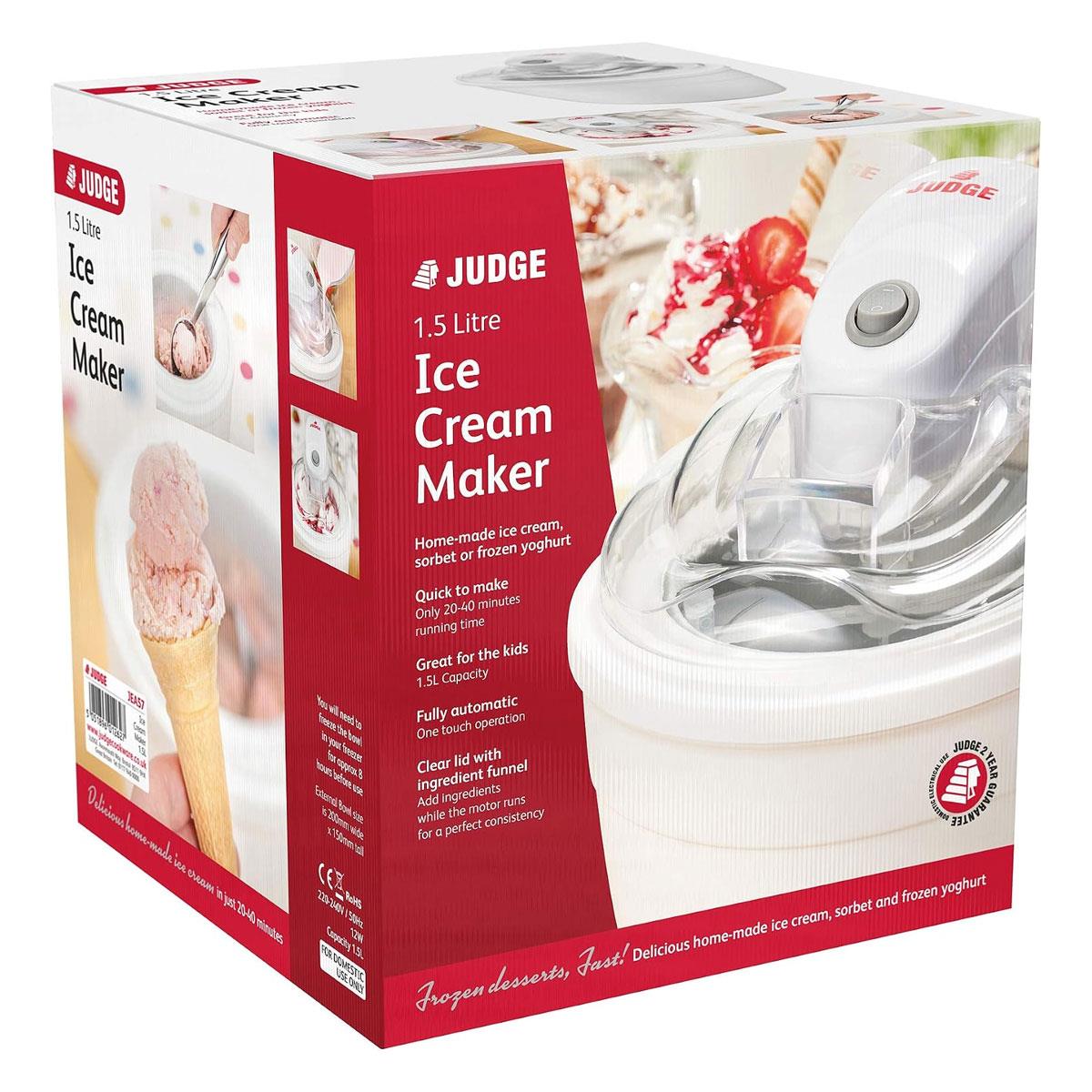 Judge Ice Cream Maker & Sorbet Machine 1.5L Automatic Frozen Dessert Maker with Stainless Steel Bowl and See-Through Lid White - Image 5