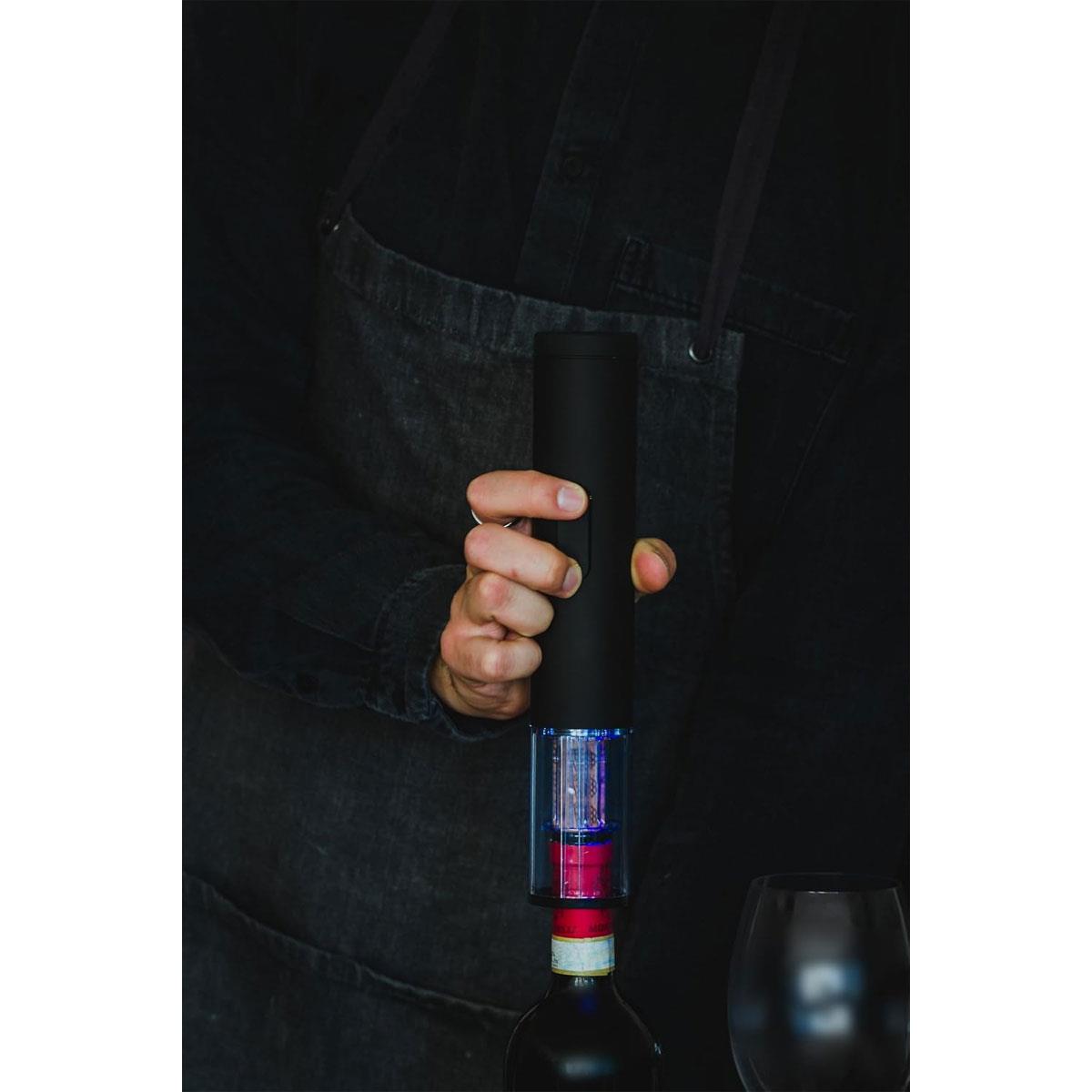 BarCraft Electric Wine Bottle Opener with Foil Cutter Black Automatic Corkscrew with LED Viewing Window - Image 2