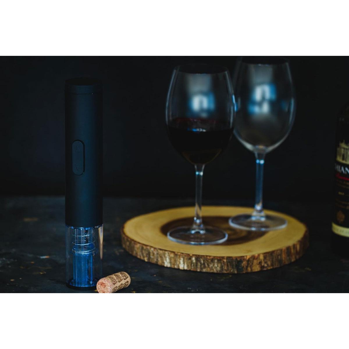 BarCraft Electric Wine Bottle Opener with Foil Cutter Black Automatic Corkscrew with LED Viewing Window - Image 4
