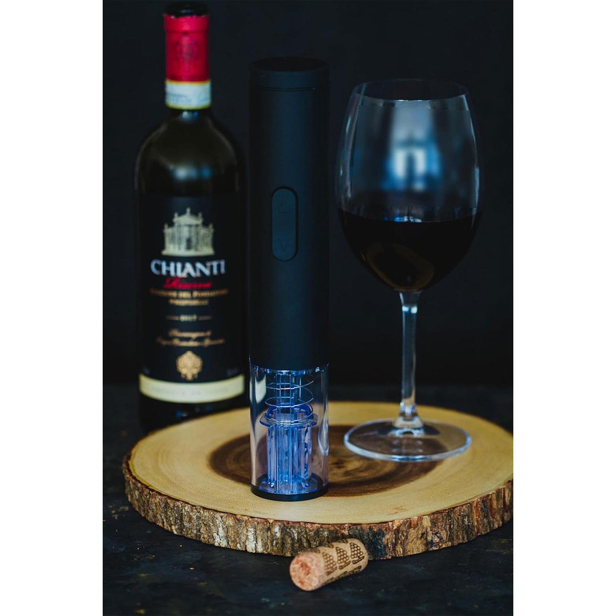 BarCraft Electric Wine Bottle Opener with Foil Cutter Black Automatic Corkscrew with LED Viewing Window - Image 6