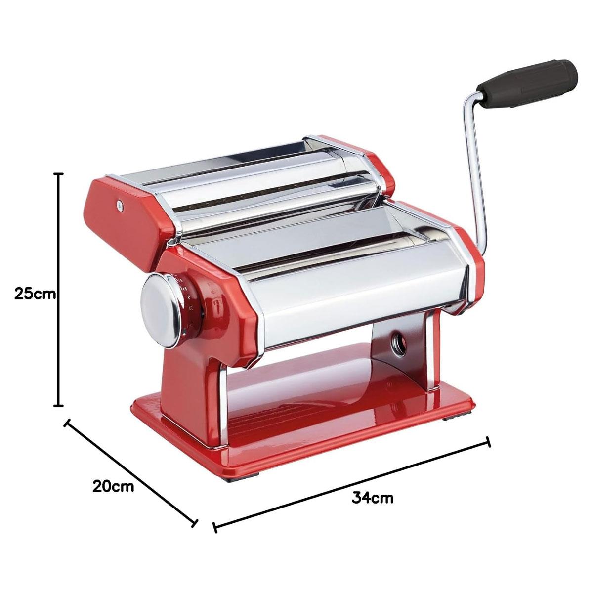KitchenCraft World of Flavours Stainless Steel Manual Pasta Maker Machine Red with 9 Thickness Settings and Duo Cutter - Image 3