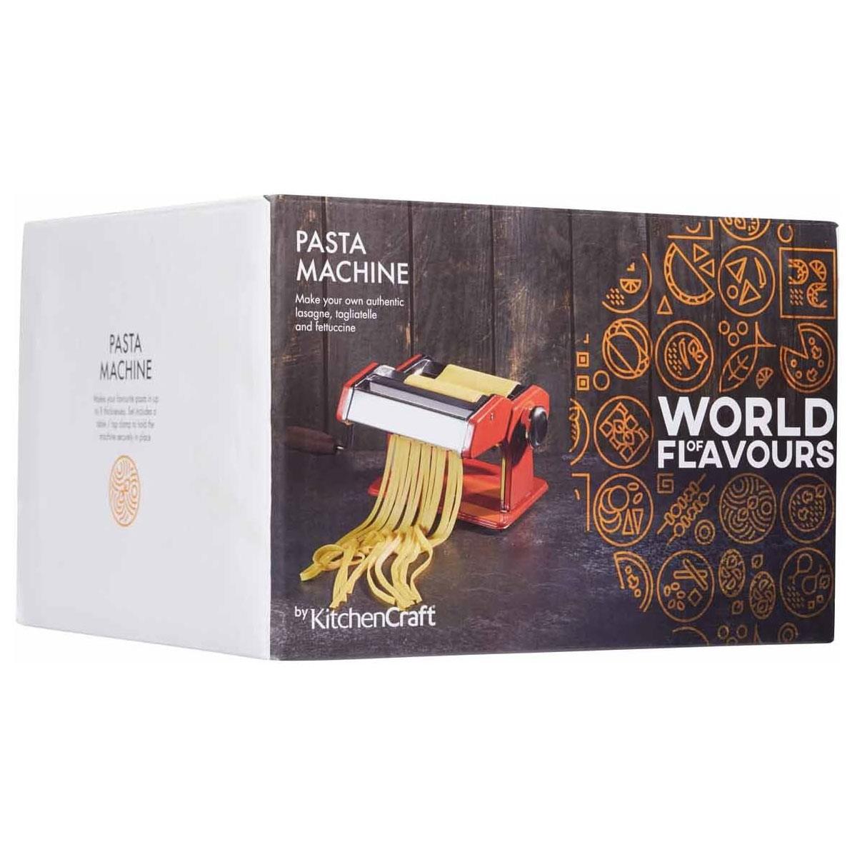 KitchenCraft World of Flavours Stainless Steel Manual Pasta Maker Machine Red with 9 Thickness Settings and Duo Cutter - Image 4