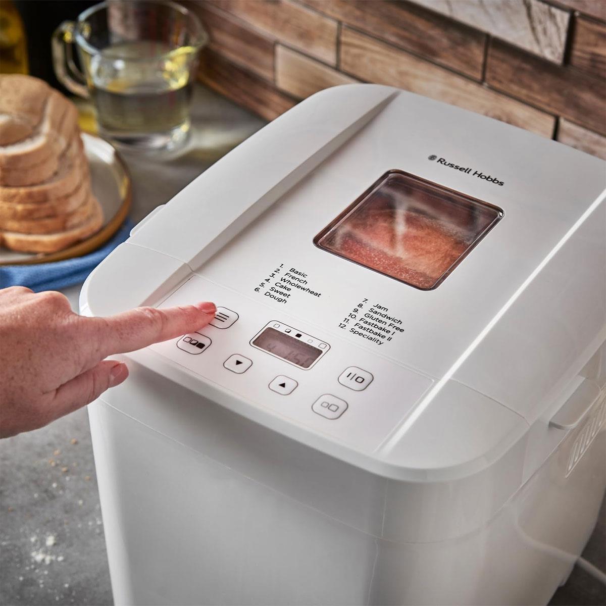 Russell Hobbs Electric Bread Maker 550W with 12 Programs Gluten Free 750g & 1kg Loaf Sizes 3 Crust Settings Viewing Window - Image 3