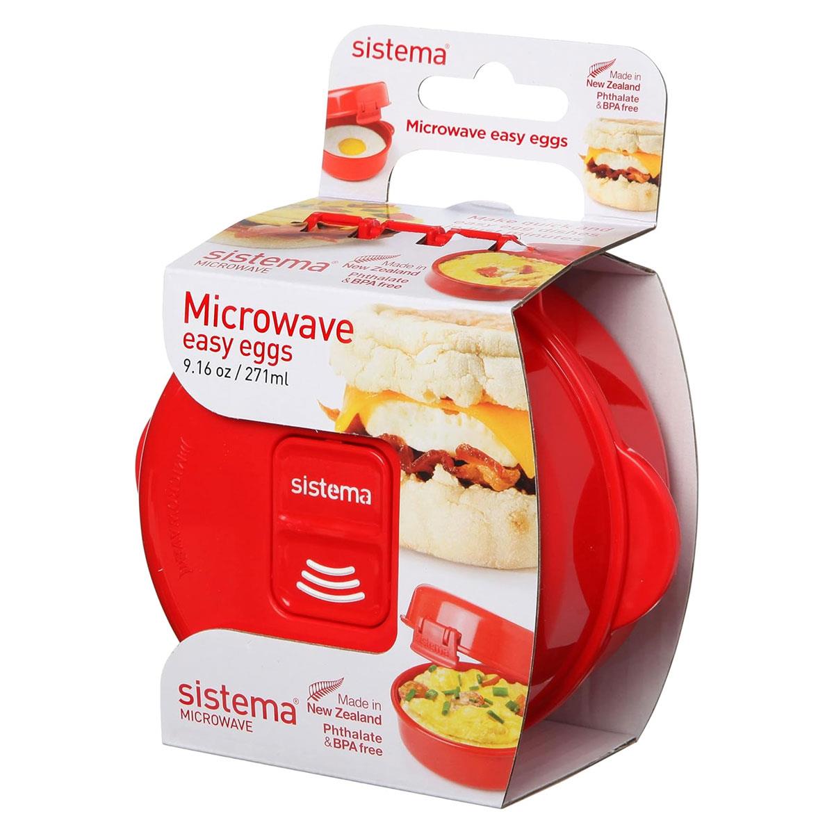 Sistema Easy Eggs Microwave Egg Cooker 270ml Red BPA-Free Plastic Egg Poacher with Steam Release Vent