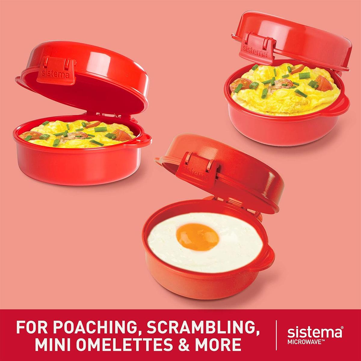 Sistema Easy Eggs Microwave Egg Cooker 270ml Red BPA-Free Plastic Egg Poacher with Steam Release Vent - Image 4