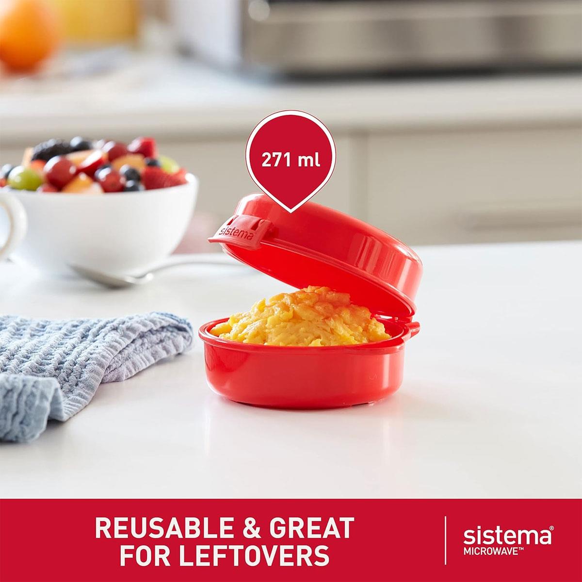 Sistema Easy Eggs Microwave Egg Cooker 270ml Red BPA-Free Plastic Egg Poacher with Steam Release Vent - Image 7