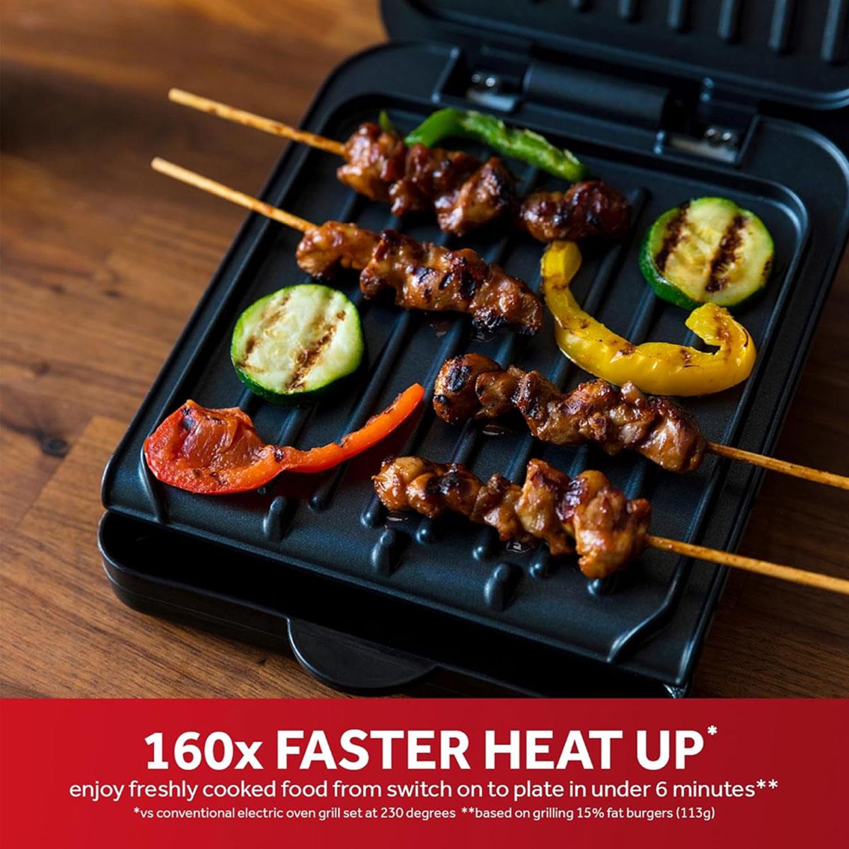 George Foreman Small Electric Fit Grill 760W Black Non Stick Panini Toastie BBQ Griddle with Drip Tray - Image 2