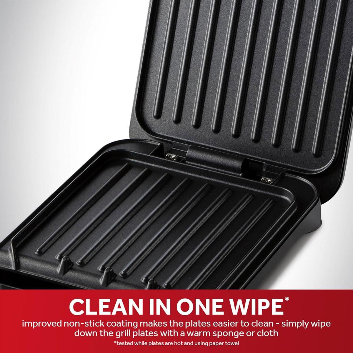 George Foreman Small Electric Fit Grill 760W Black Non Stick Panini Toastie BBQ Griddle with Drip Tray - Image 6