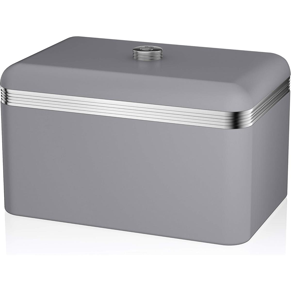 Swan Retro Bread Bin 18L Metal Bread Storage Container With Chrome Handle Grey Finish