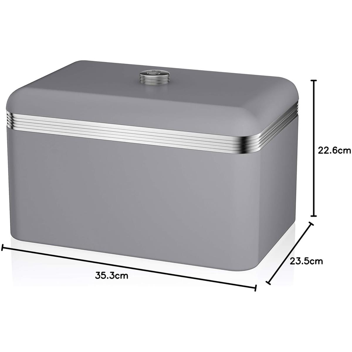 Swan Retro Bread Bin 18L Metal Bread Storage Container With Chrome Handle Grey Finish - Image 3