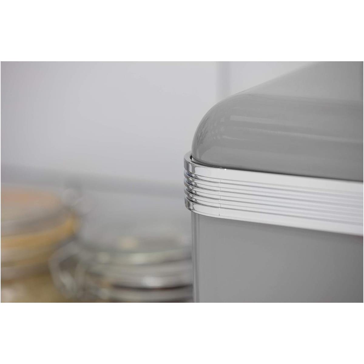 Swan Retro Bread Bin 18L Metal Bread Storage Container With Chrome Handle Grey Finish - Image 7
