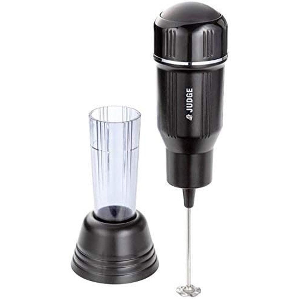 Judge Cordless Milk Frother Stainless Steel Electric Handheld Frother with Drip Stand Black Battery Powered