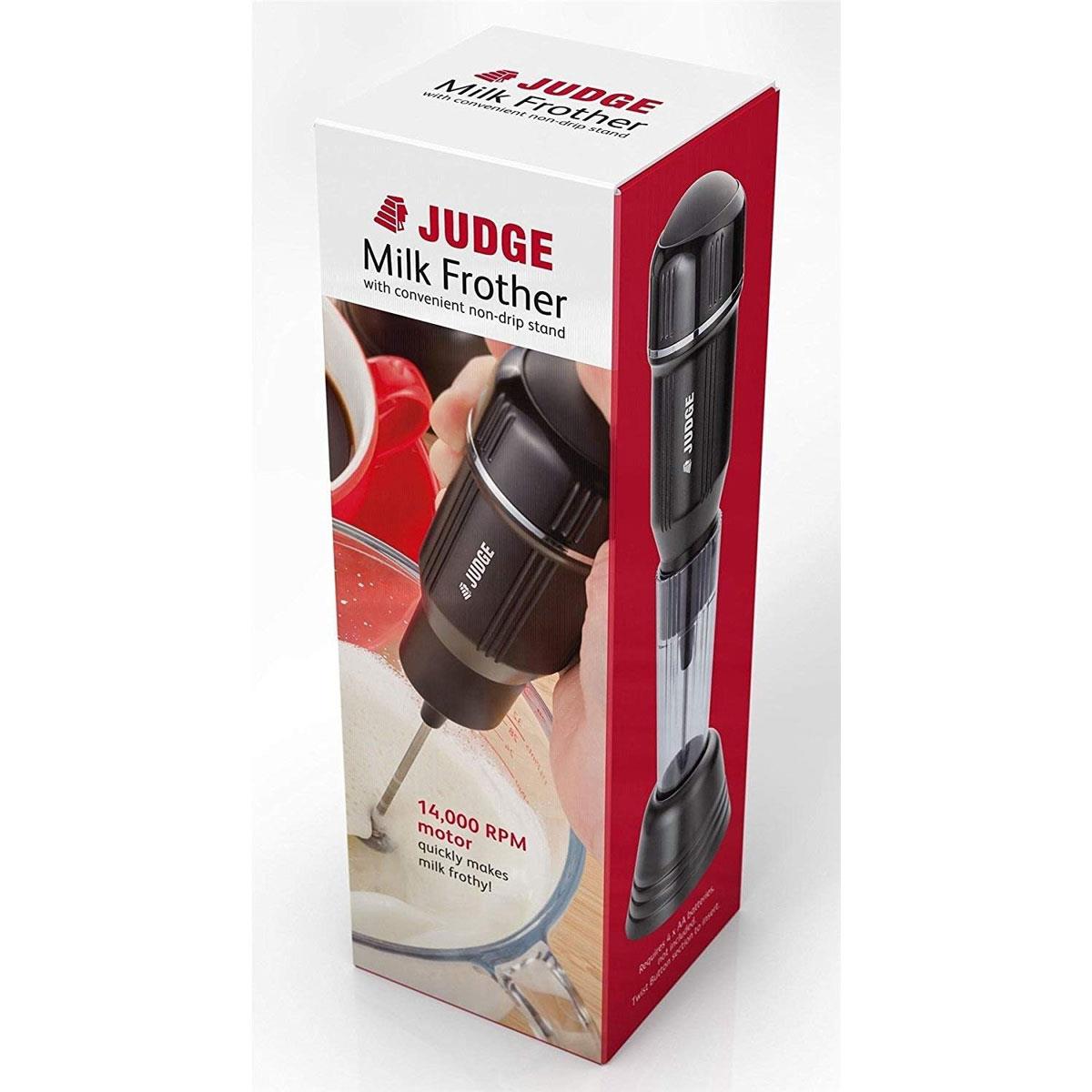 Judge Cordless Milk Frother Stainless Steel Electric Handheld Frother with Drip Stand Black Battery Powered - Image 4