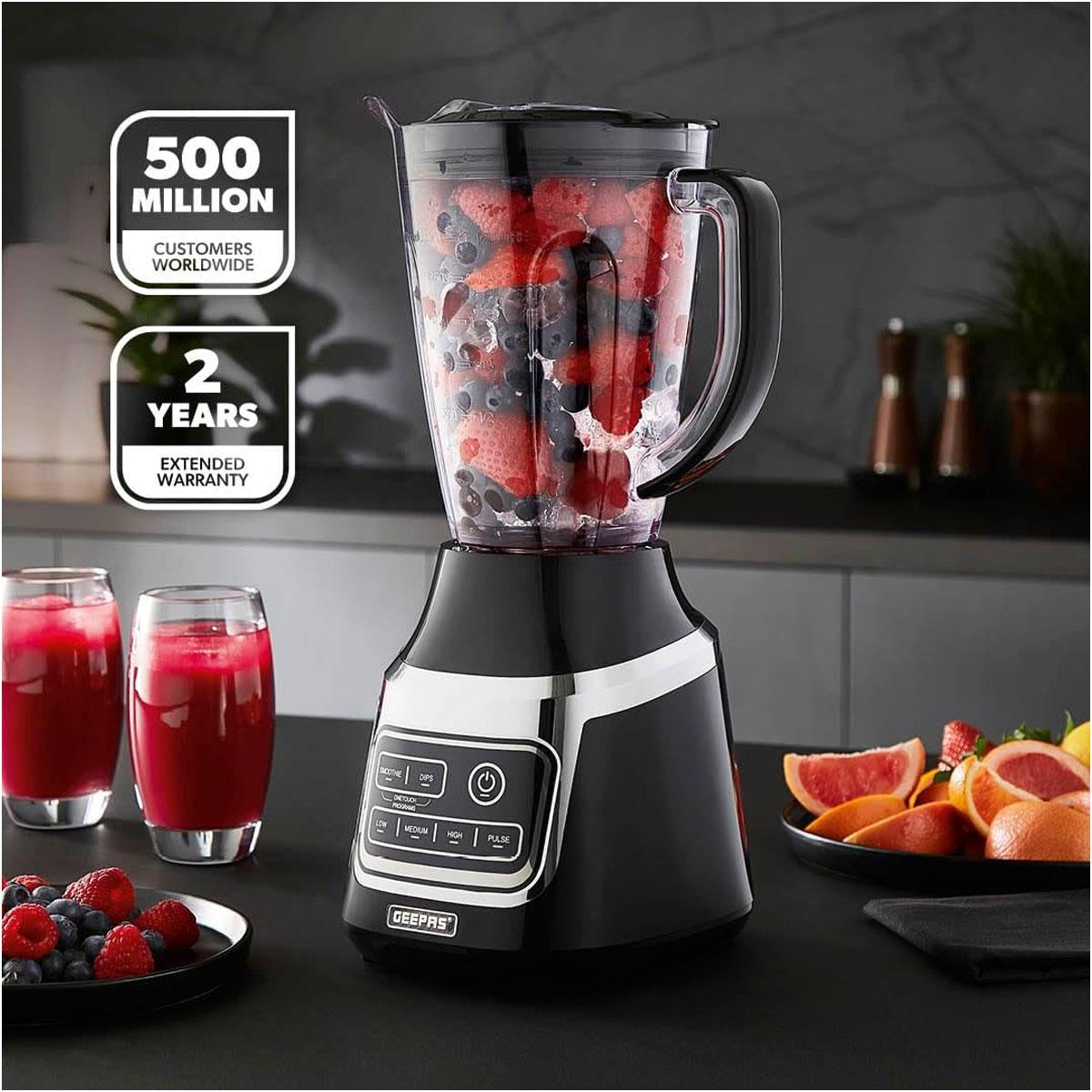 Geepas Professional Countertop Blender 900W 1.5L BPA-Free Jug with Stainless Steel Blades 3 Speeds Pulse & 2 Programs Black - Image 2