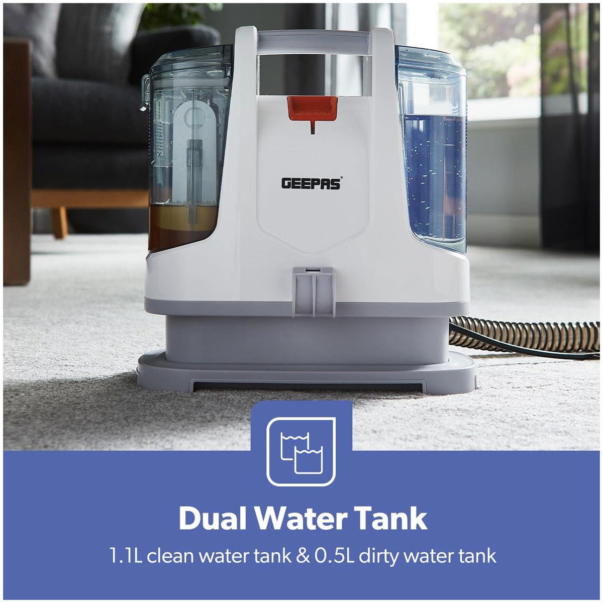 Geepas Portable Spot Cleaner 400W Carpet & Upholstery Stain Remover with 1.1L Clean Tank 0.5L Dirty Tank Dual Heads White - Image 4