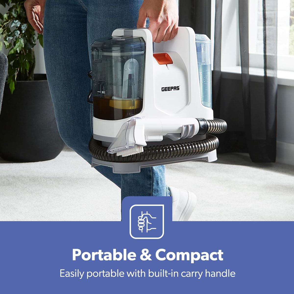 Geepas Portable Spot Cleaner 400W Carpet & Upholstery Stain Remover with 1.1L Clean Tank 0.5L Dirty Tank Dual Heads White - Image 5