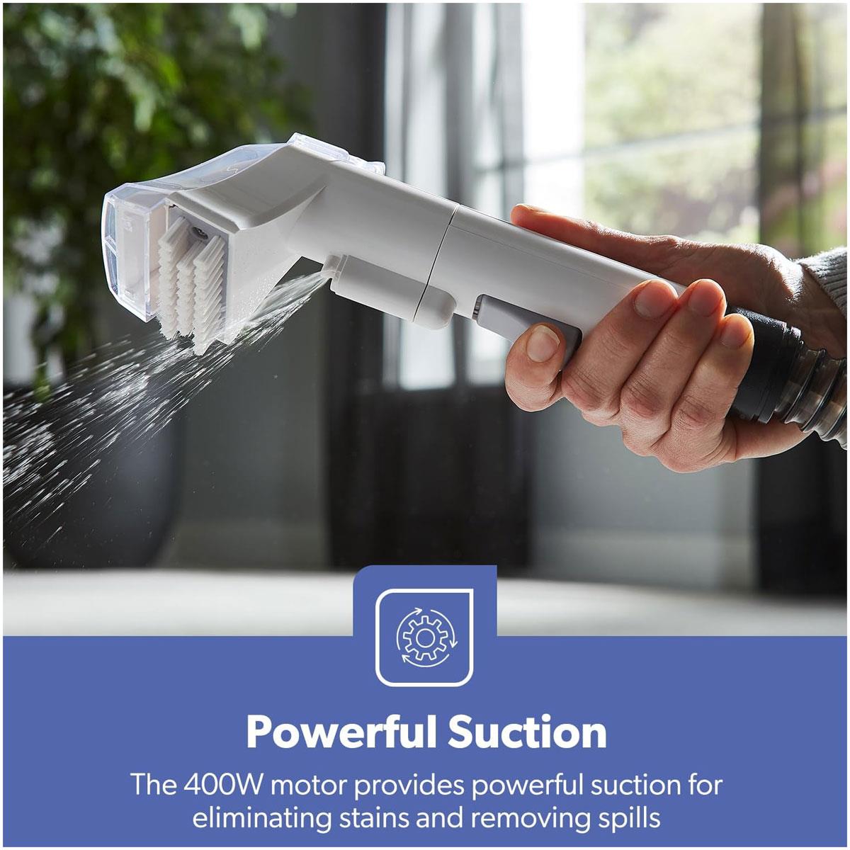 Geepas Portable Spot Cleaner 400W Carpet & Upholstery Stain Remover with 1.1L Clean Tank 0.5L Dirty Tank Dual Heads White - Image 6