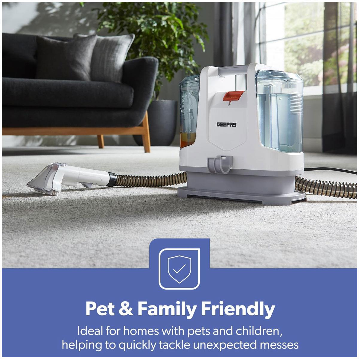 Geepas Portable Spot Cleaner 400W Carpet & Upholstery Stain Remover with 1.1L Clean Tank 0.5L Dirty Tank Dual Heads White - Image 7