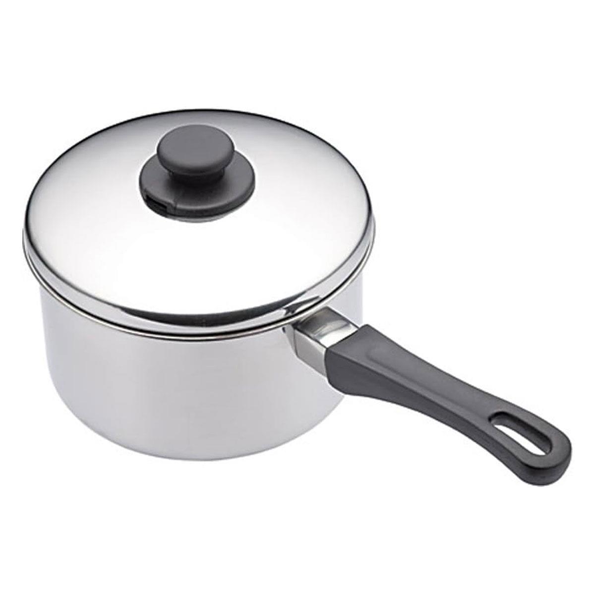 KitchenCraft Stainless Steel Extra Deep Saucepan with Lid 1.25L Induction Safe Cooking Pot with Heat-Resistant Handle Silver