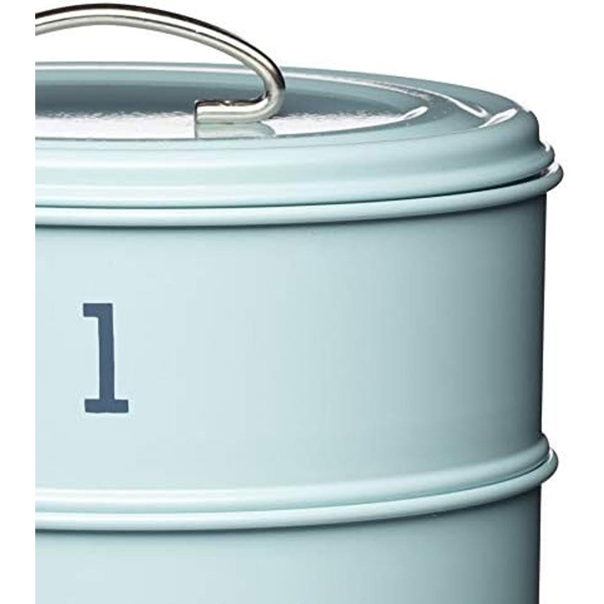 KitchenCraft Living Nostalgia 3-Tier Metal Cake Storage Tin Vintage Blue Airtight Stackable Baking Container Set - Image 4