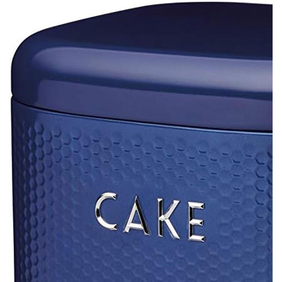 KitchenCraft Lovello Textured Cake Storage Tin Midnight Navy Hexagon Pattern Carbon Steel 26cm with Hinged Lid - Image 4