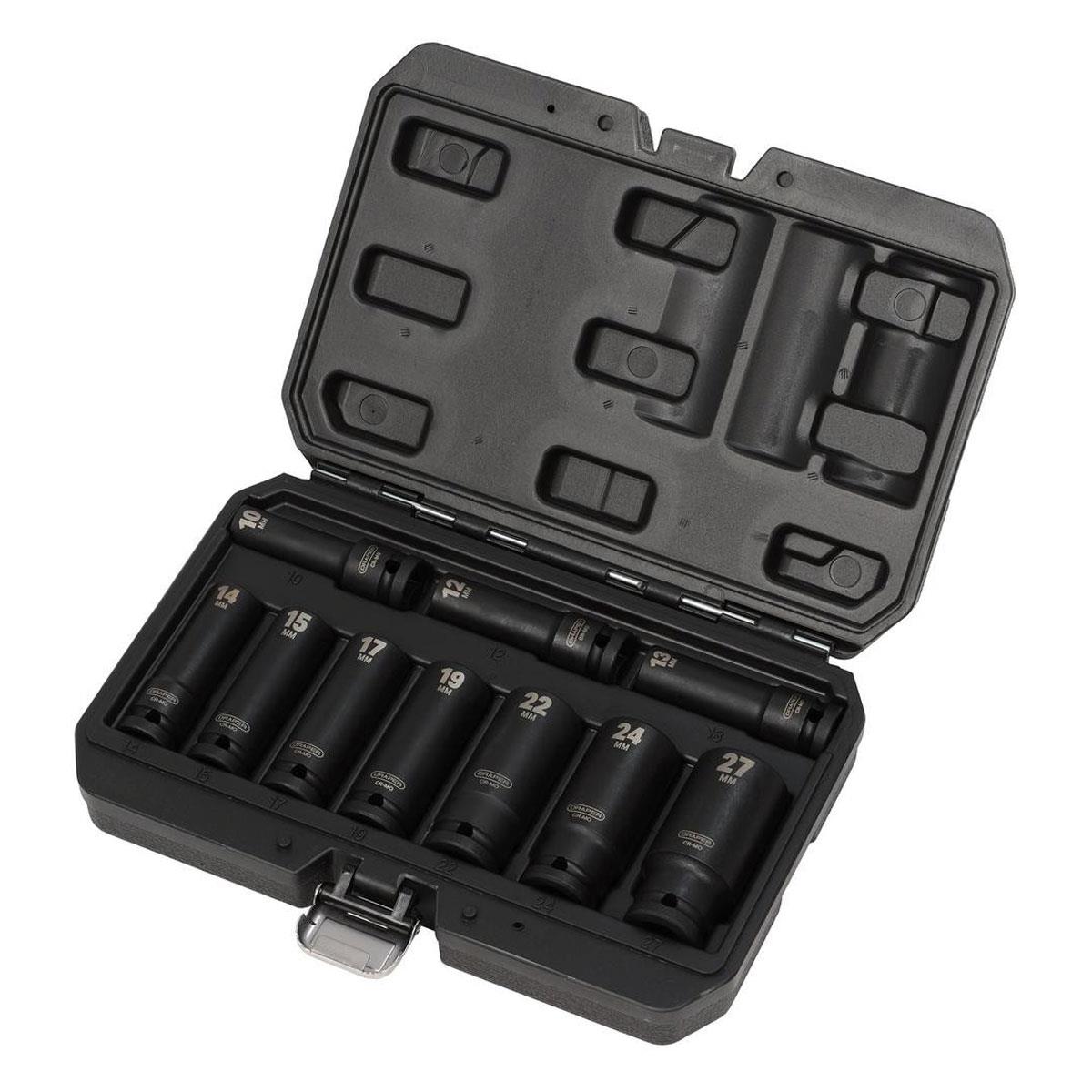 Draper 1/2 Inch Drive Metric Deep Impact Socket Set 10 Piece Chrome Vanadium Steel 10-27mm