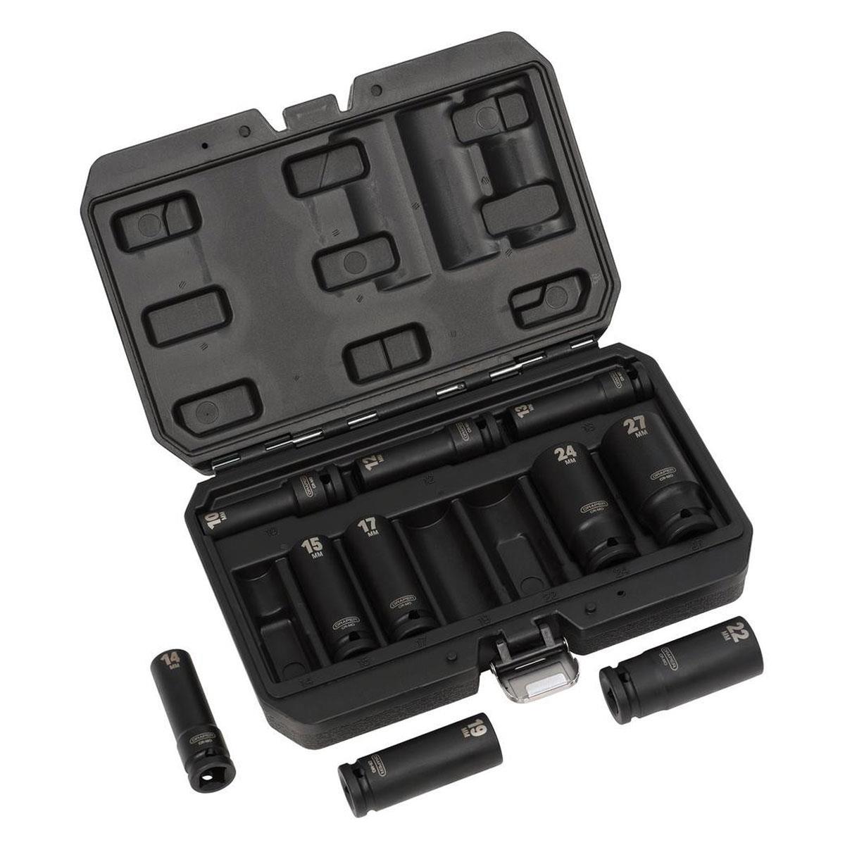 Draper 1/2 Inch Drive Metric Deep Impact Socket Set 10 Piece Chrome Vanadium Steel 10-27mm - Image 2