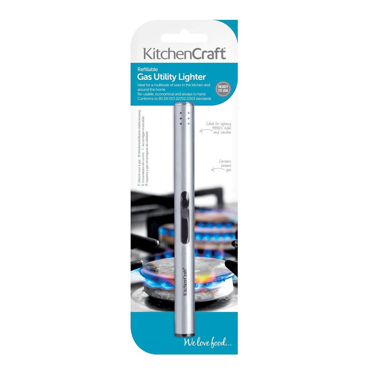 KitchenCraft Refillable Butane Gas Utility Lighter 18 cm Compact Plastic Adjustable Flame Silver 1 Pack - Image 2