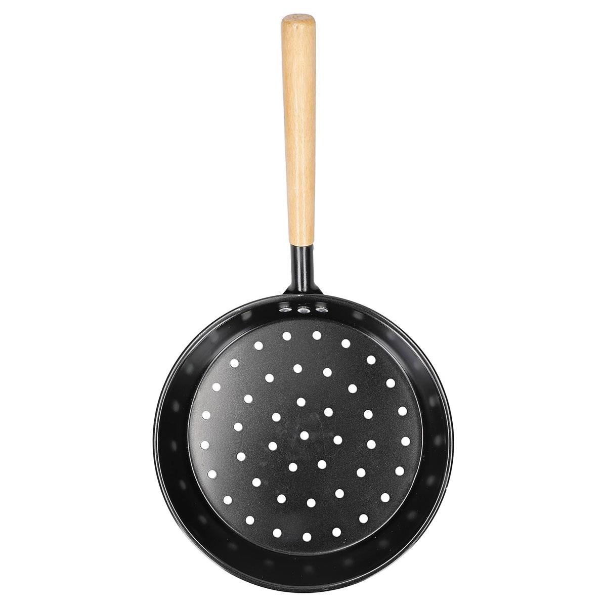 KitchenCraft Carbon Steel Chestnut Roasting Pan 27 cm with Wooden Handle Black Stovetop & Barbecue Safe - Image 4
