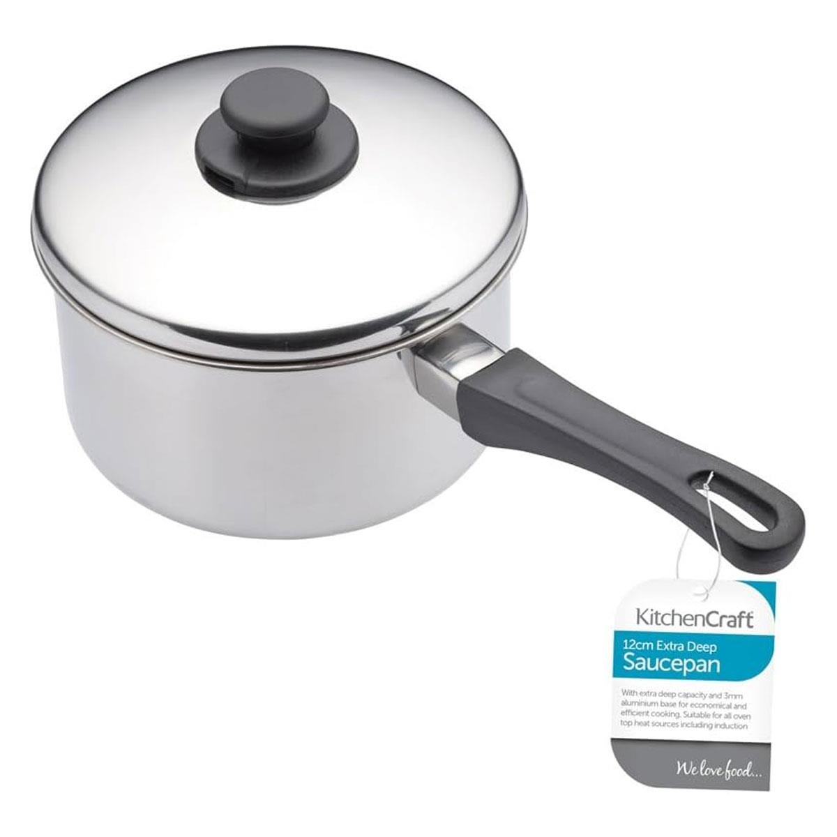 KitchenCraft Stainless Steel Extra Deep Saucepan with Lid 12cm 640ml Induction Hob Compatible Silver - Image 2
