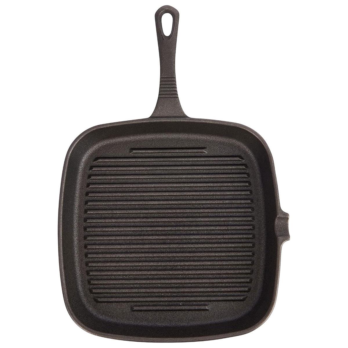 KitchenCraft Cast Iron Griddle Pan Square 23cm Black Induction Hob Compatible Ribbed Grill Plate - Image 4