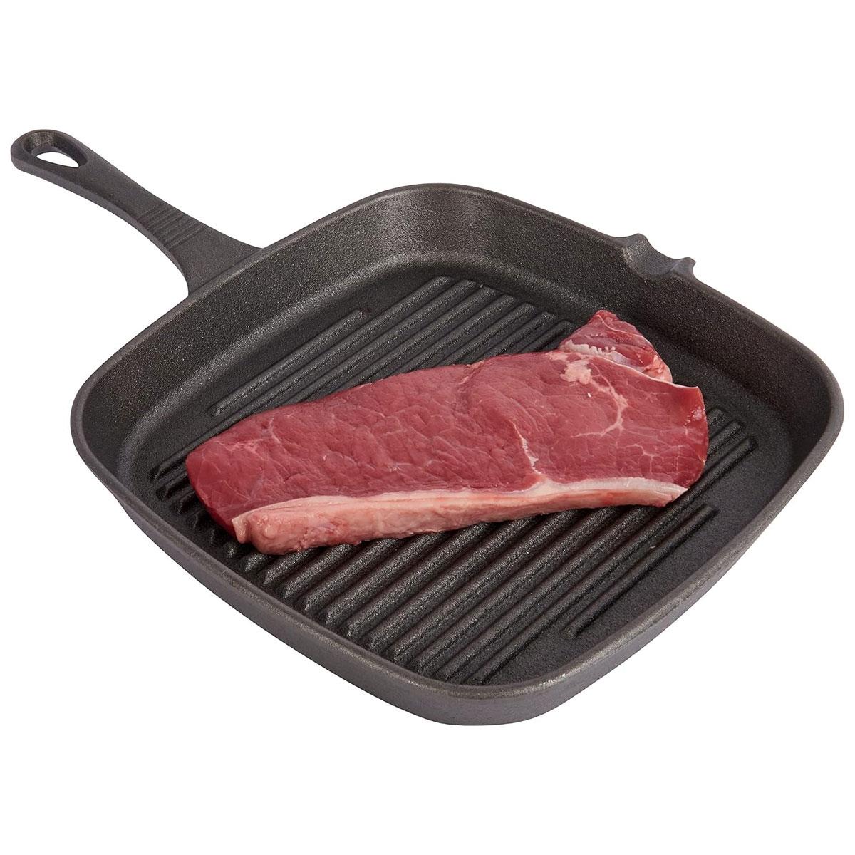 KitchenCraft Cast Iron Griddle Pan Square 23cm Black Induction Hob Compatible Ribbed Grill Plate - Image 5