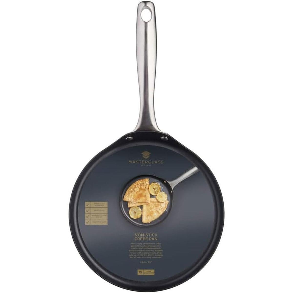 KitchenCraft MasterClass Non-Stick Crêpe Pan 24cm Carbon Steel Ceramic Coated Pancake Skillet Black PFAS-Free - Image 4