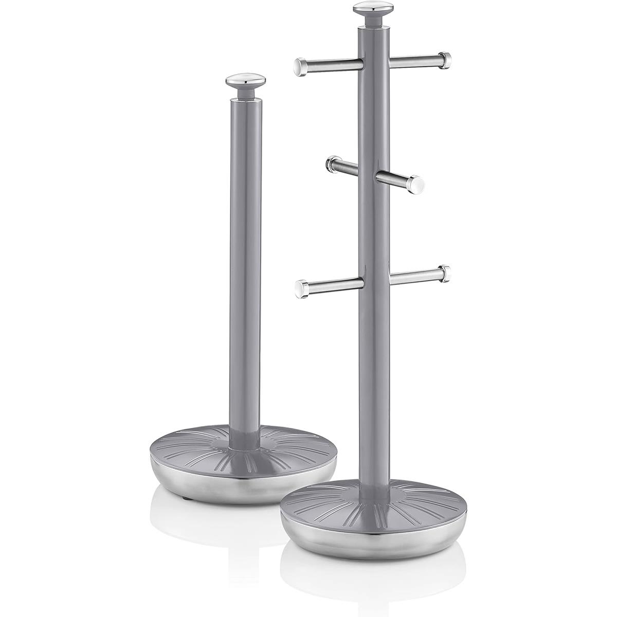 Swan Retro Towel Pole And Mug Tree Stainless Steel Chrome Finish Grey 6 Mug Holder Set