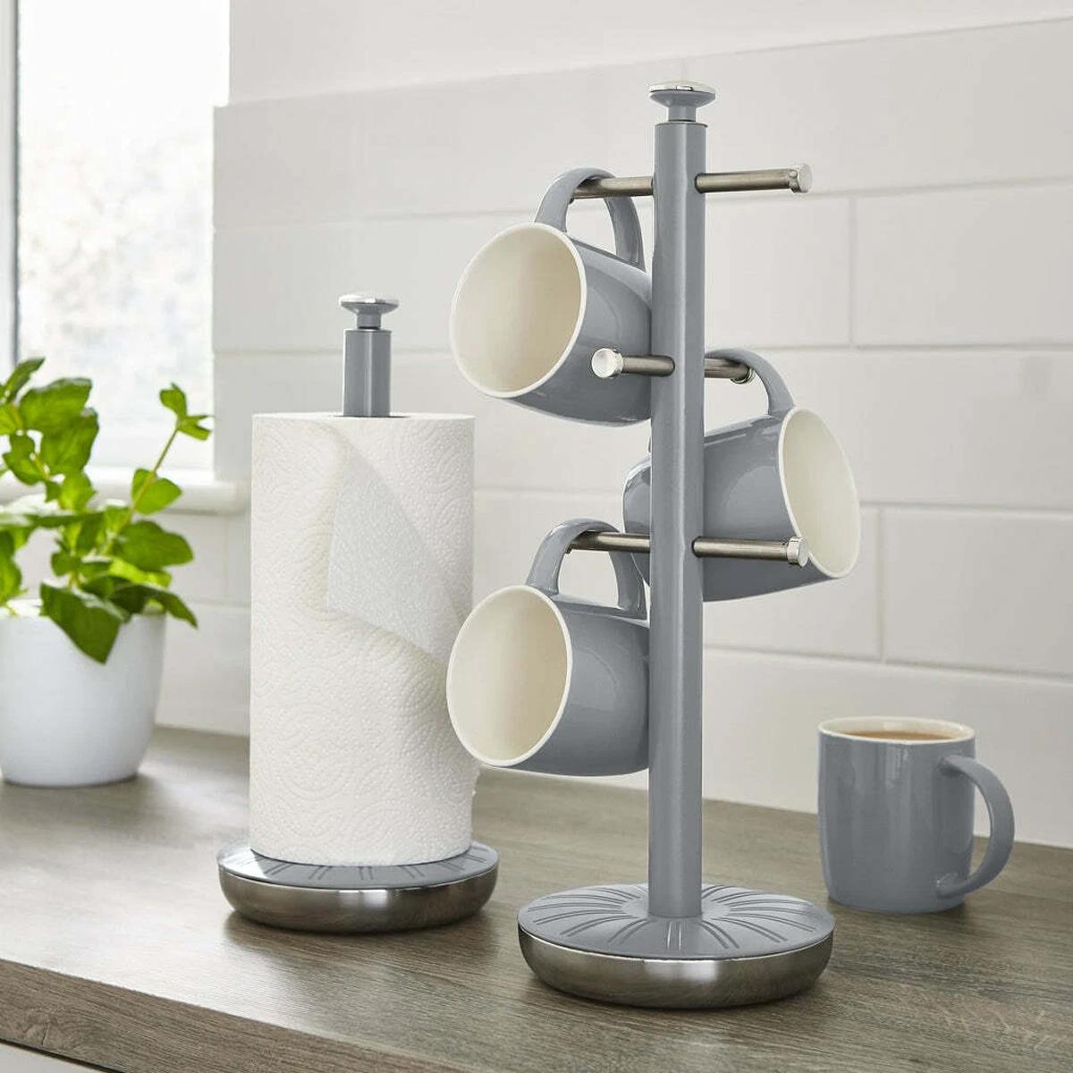 Swan Retro Towel Pole And Mug Tree Stainless Steel Chrome Finish Grey 6 Mug Holder Set - Image 4