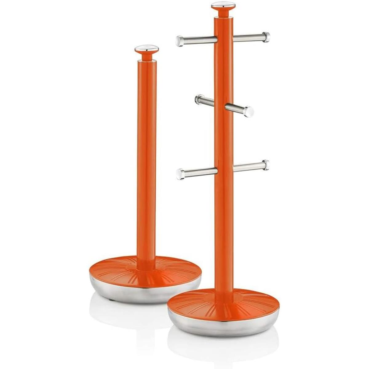Swan Retro Kitchen Towel Pole And 6 Branch Mug Tree Stainless Steel Painted Finish Orange